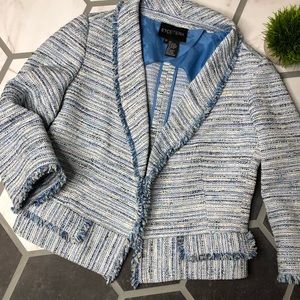 Etcetera tweed blazer with fringe detail.